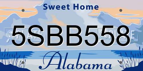 5SBB558 Alabama License Plate