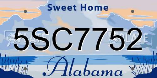5SC7752 Alabama License Plate