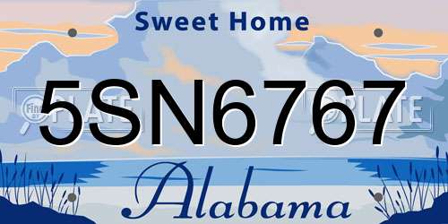 5SN6767 Alabama License Plate