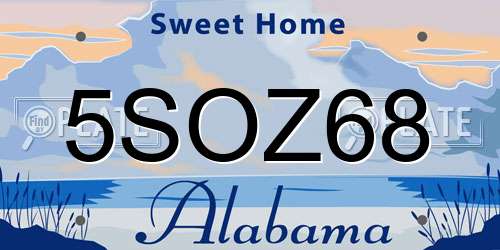 5SOZ68 Alabama License Plate