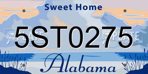 5ST0275 Alabama License Plate