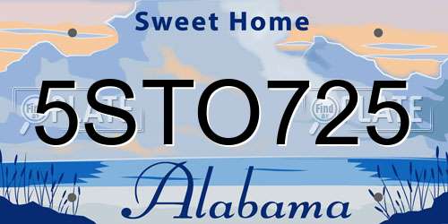 5STO725 Alabama License Plate