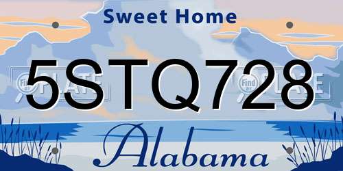 5STQ728 Alabama License Plate