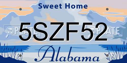 5SZF52 Alabama License Plate