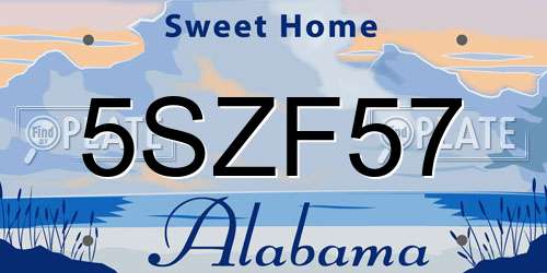 5SZF57 Alabama License Plate