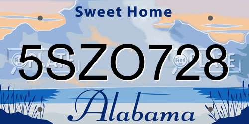 5SZO728 Alabama License Plate