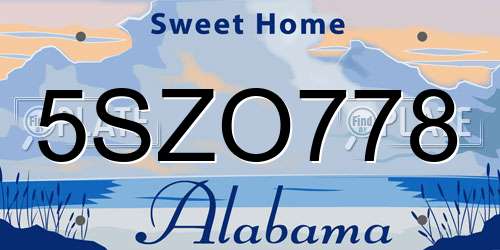 5SZO778 Alabama License Plate