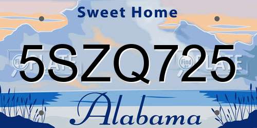 5SZQ725 Alabama License Plate