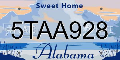 5TAA928 Alabama License Plate
