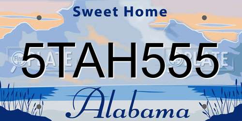 5TAH555 Alabama License Plate