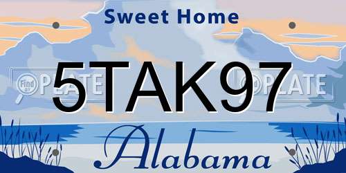 5TAK97 Alabama License Plate