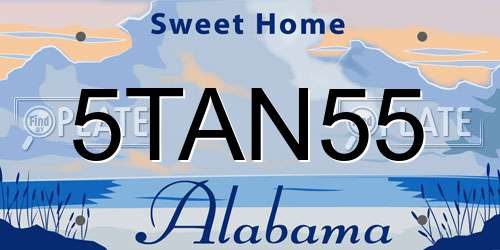 5TAN55 Alabama License Plate