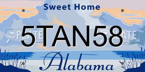 5TAN58 Alabama License Plate