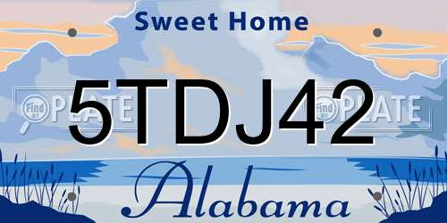 5TDJ42 Alabama License Plate