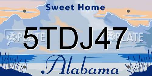5TDJ47 Alabama License Plate