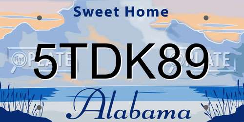 5TDK89 Alabama License Plate