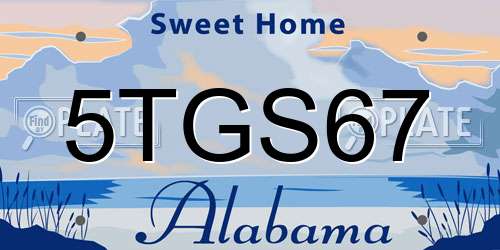 5TGS67 Alabama License Plate