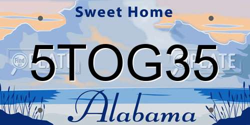 5TOG35 Alabama License Plate