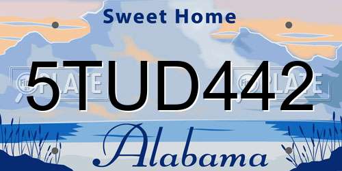 5TUD442 Alabama License Plate