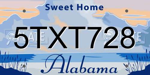 5TXT728 Alabama License Plate