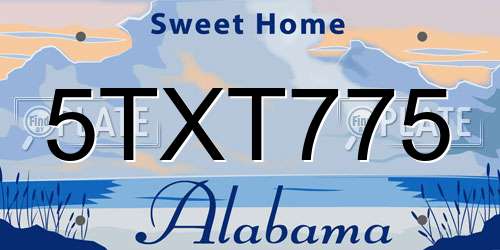 5TXT775 Alabama License Plate