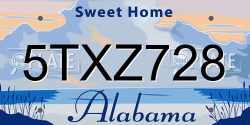 5TXZ728 Alabama License Plate