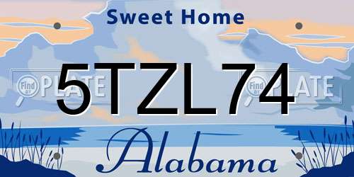 5TZL74 Alabama License Plate
