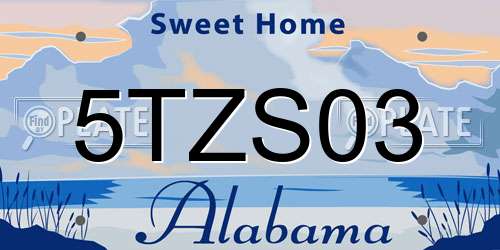 5TZS03 Alabama License Plate