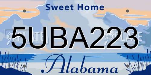5UBA223 Alabama License Plate