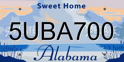 5UBA700 Alabama License Plate