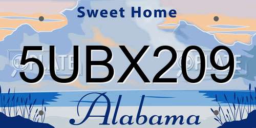 5UBX209 Alabama License Plate