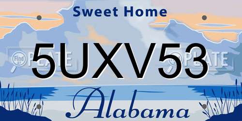 5UXV53 Alabama License Plate