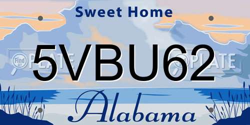 5VBU62 Alabama License Plate