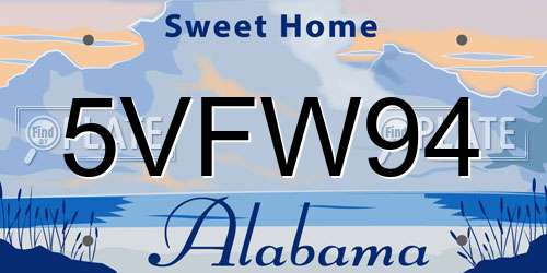 5VFW94 Alabama License Plate