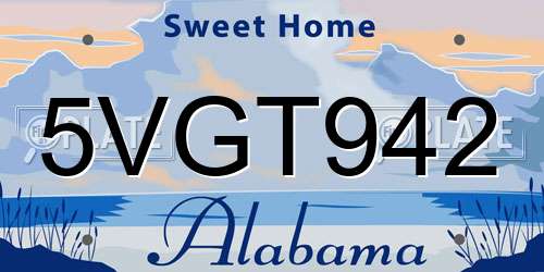 5VGT942 Alabama License Plate