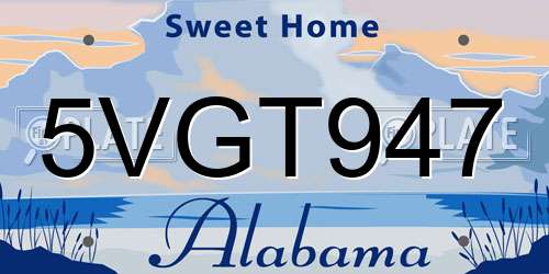 5VGT947 Alabama License Plate