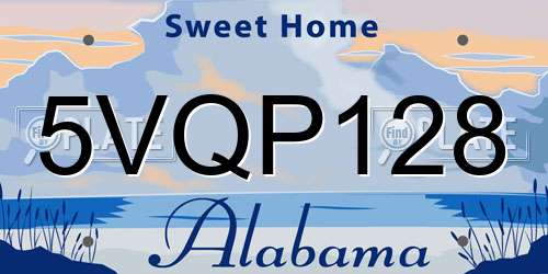 5VQP128 Alabama License Plate