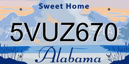 5VUZ670 Alabama License Plate