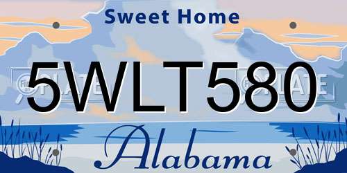 5WLT580 Alabama License Plate