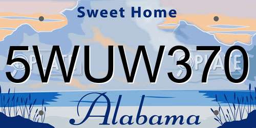 5WUW370 Alabama License Plate
