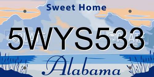 5WYS533 Alabama License Plate