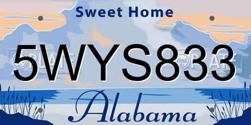 5WYS833 Alabama License Plate