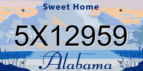5X12959 Alabama License Plate
