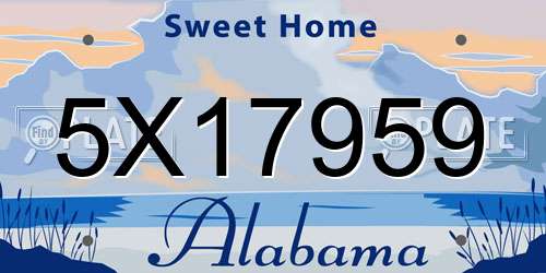 5X17959 Alabama License Plate