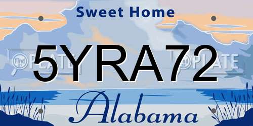 5YRA72 Alabama License Plate