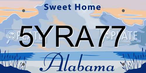 5YRA77 Alabama License Plate