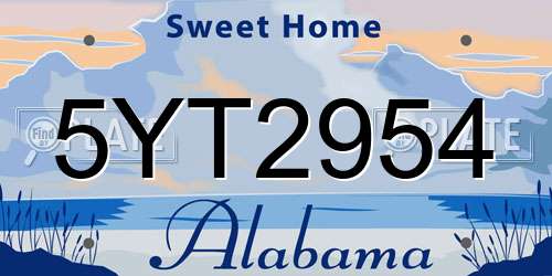 5YT2954 Alabama License Plate