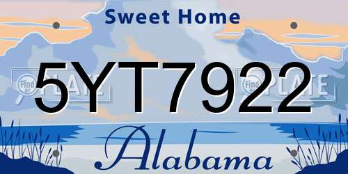 5YT7922 Alabama License Plate