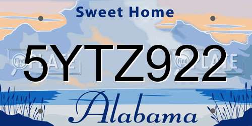 5YTZ922 Alabama License Plate