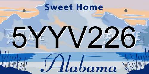 5YYV226 Alabama License Plate